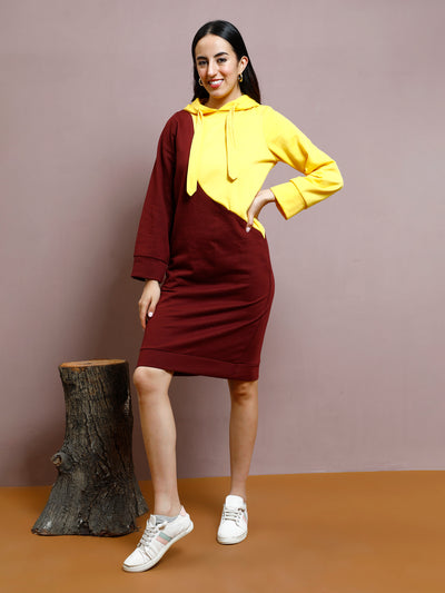 Athena Colourblocked Hooded Velvet Sheath Dress