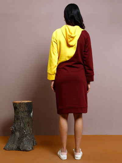 Athena Colourblocked Hooded Velvet Sheath Dress