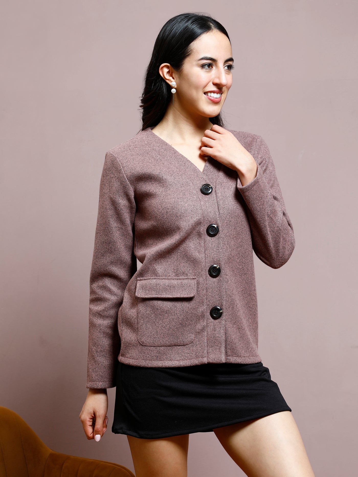 Athena Self Design Buttoned Overcoat