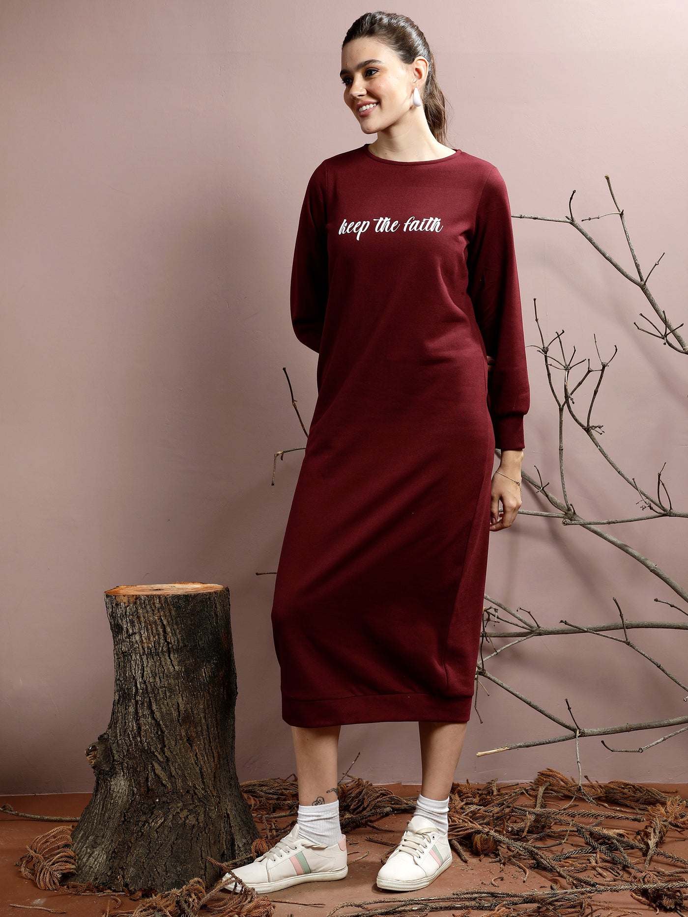 Athena Alphanumeric Printed Cotton T-shirt Midi Dress