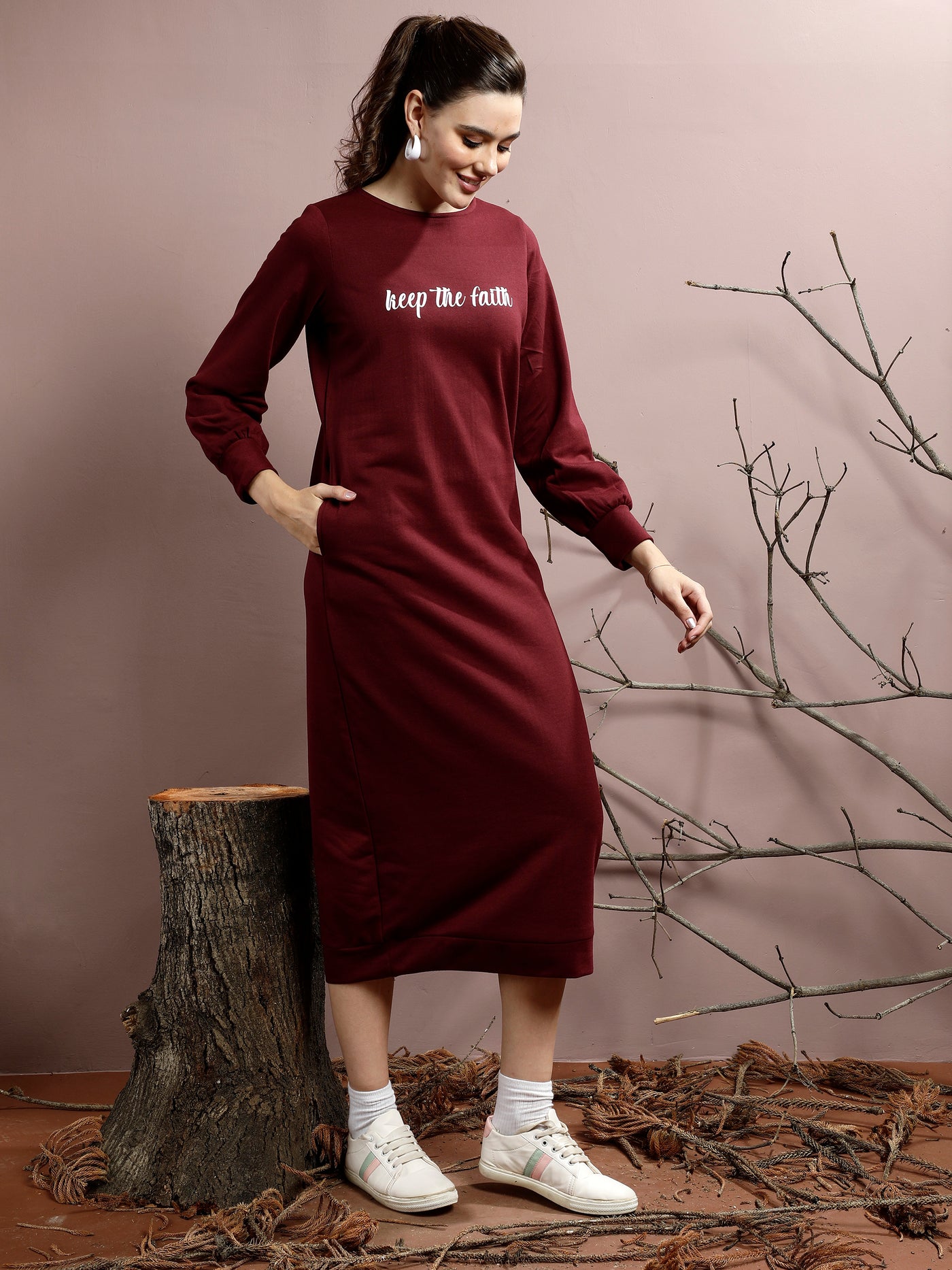 Athena Alphanumeric Printed Cotton T-shirt Midi Dress