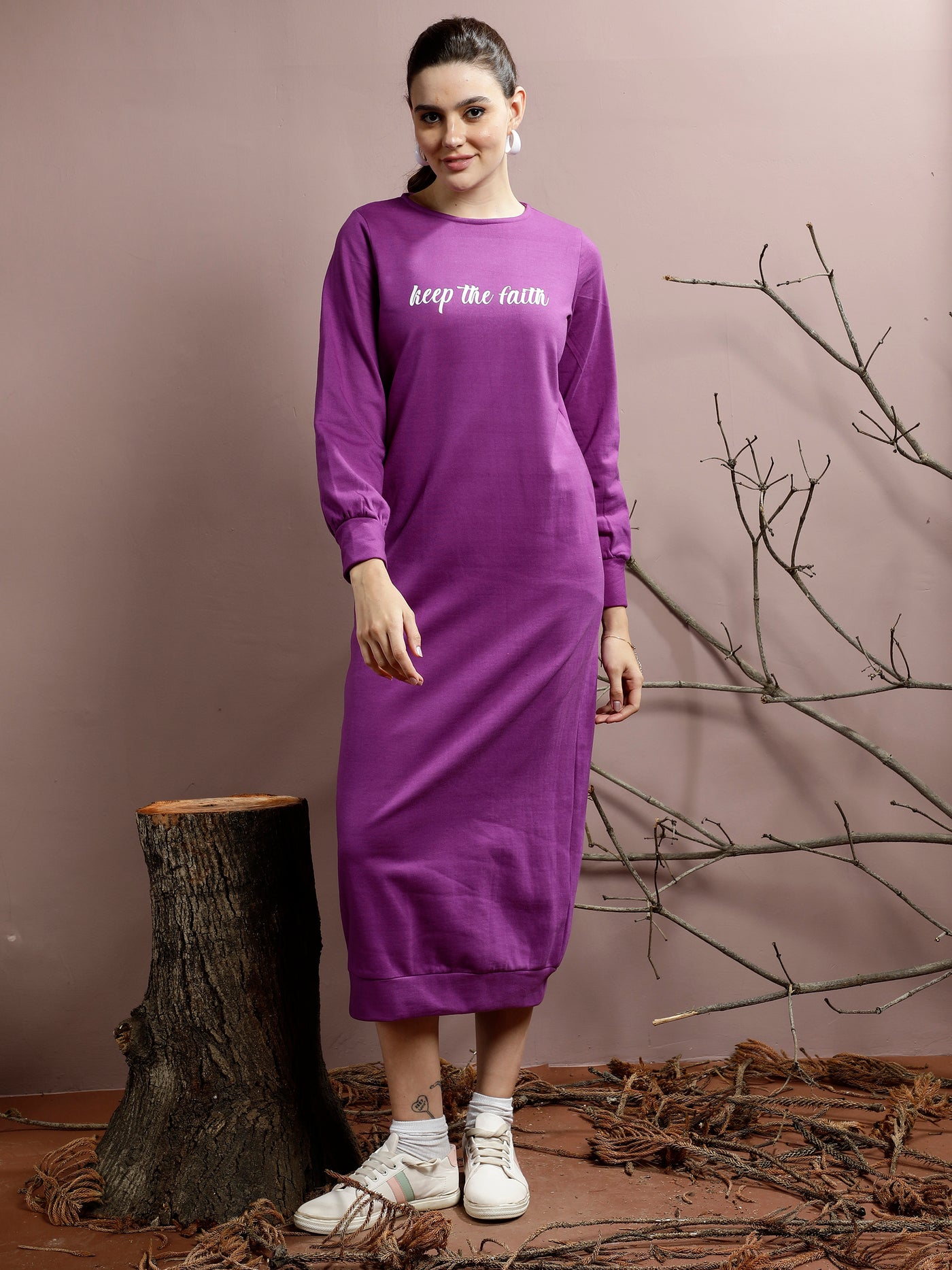 Athena Alphanumeric Printed Cotton T-shirt Midi Dress