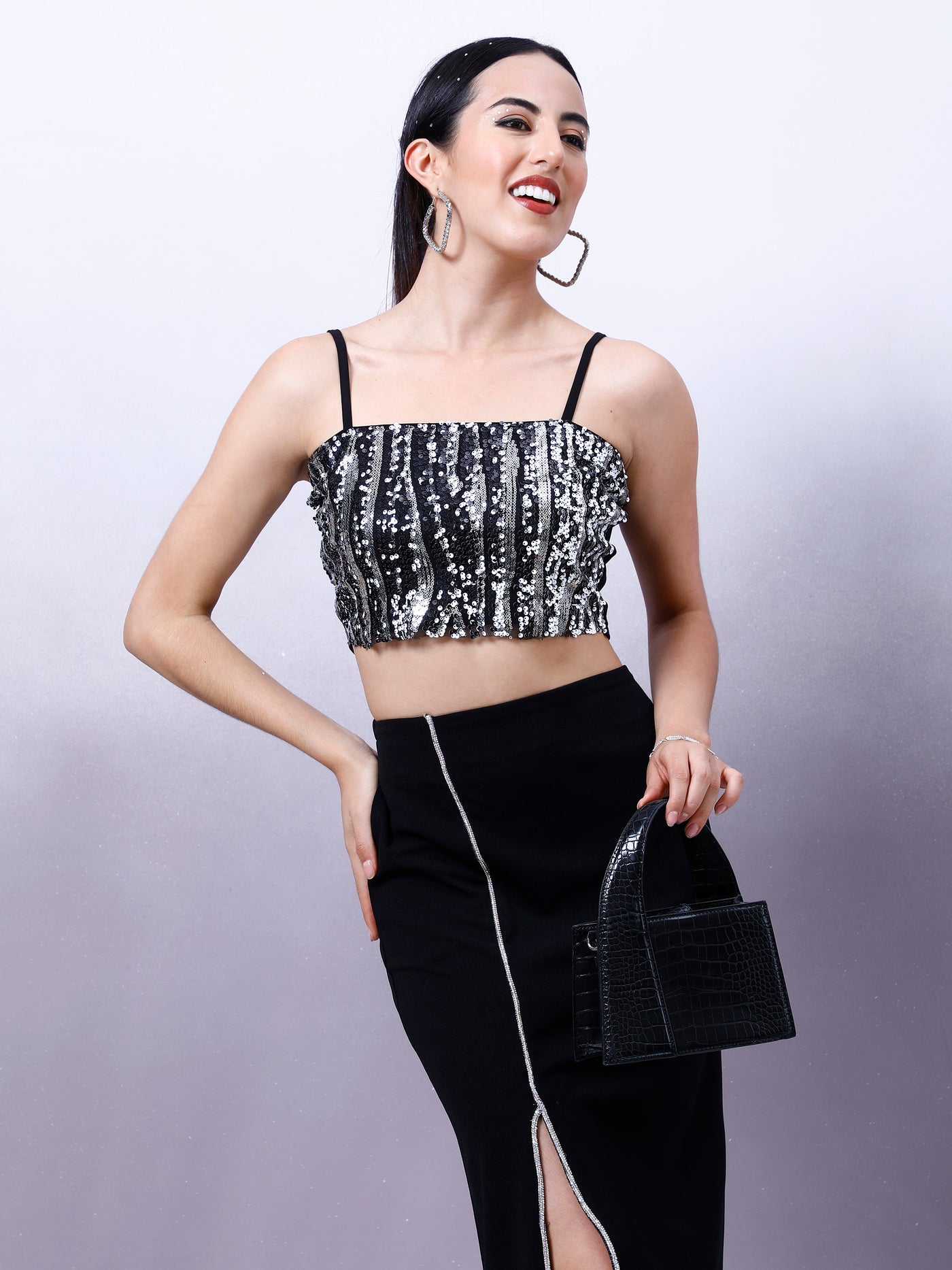 Athena Women Embellished Sequined Crop Top