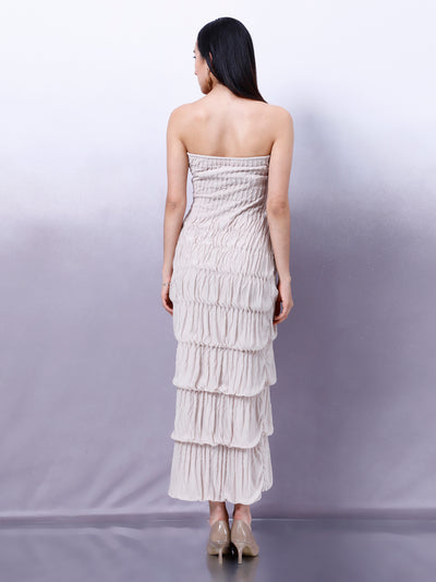 Athena Beige self design maxi dress