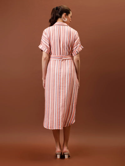 Athena Immutable Striped Shirt Collar Midi Shirt Dress