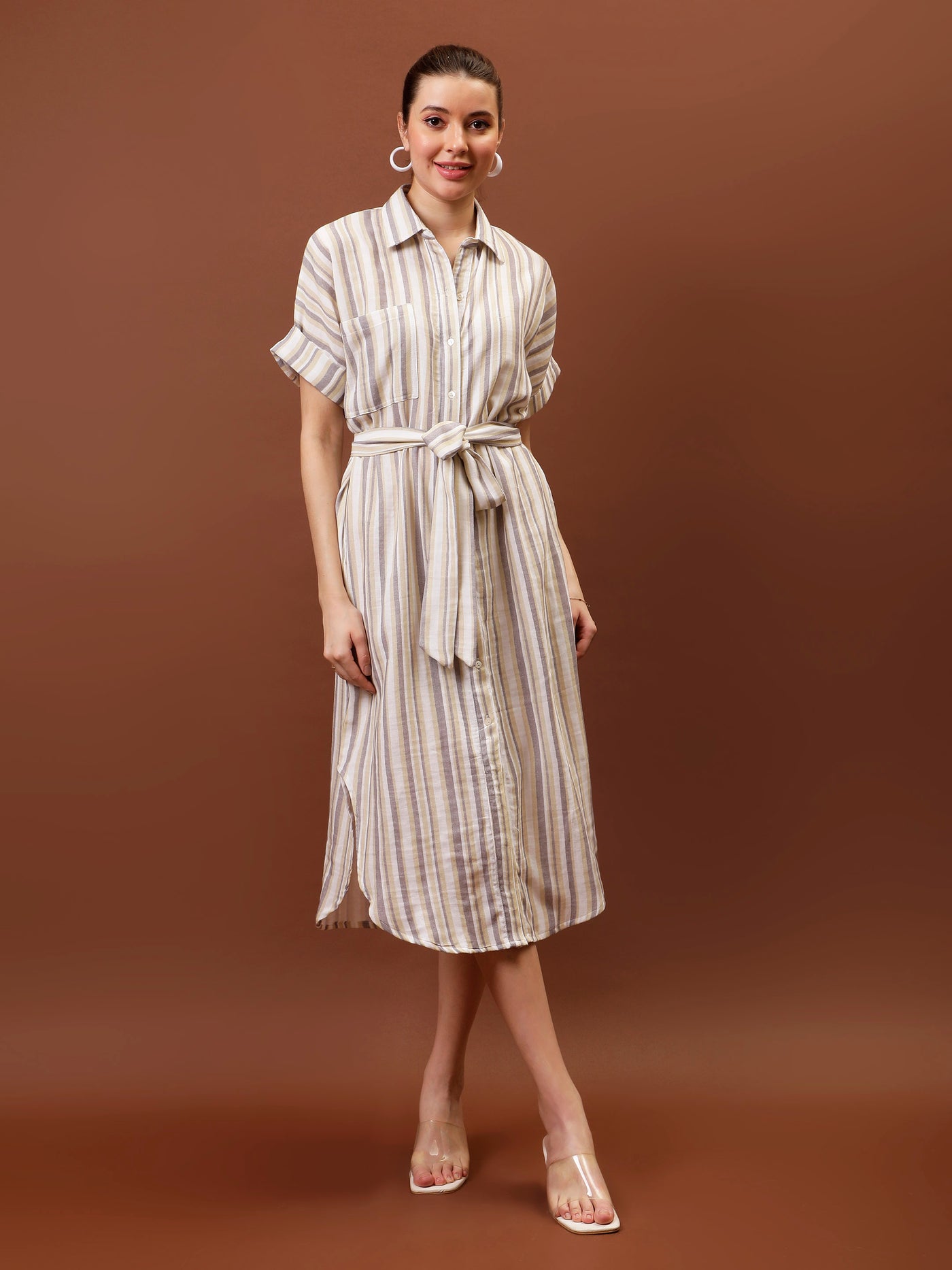 Athena Immutable Striped Formal Shirt Midi Dress