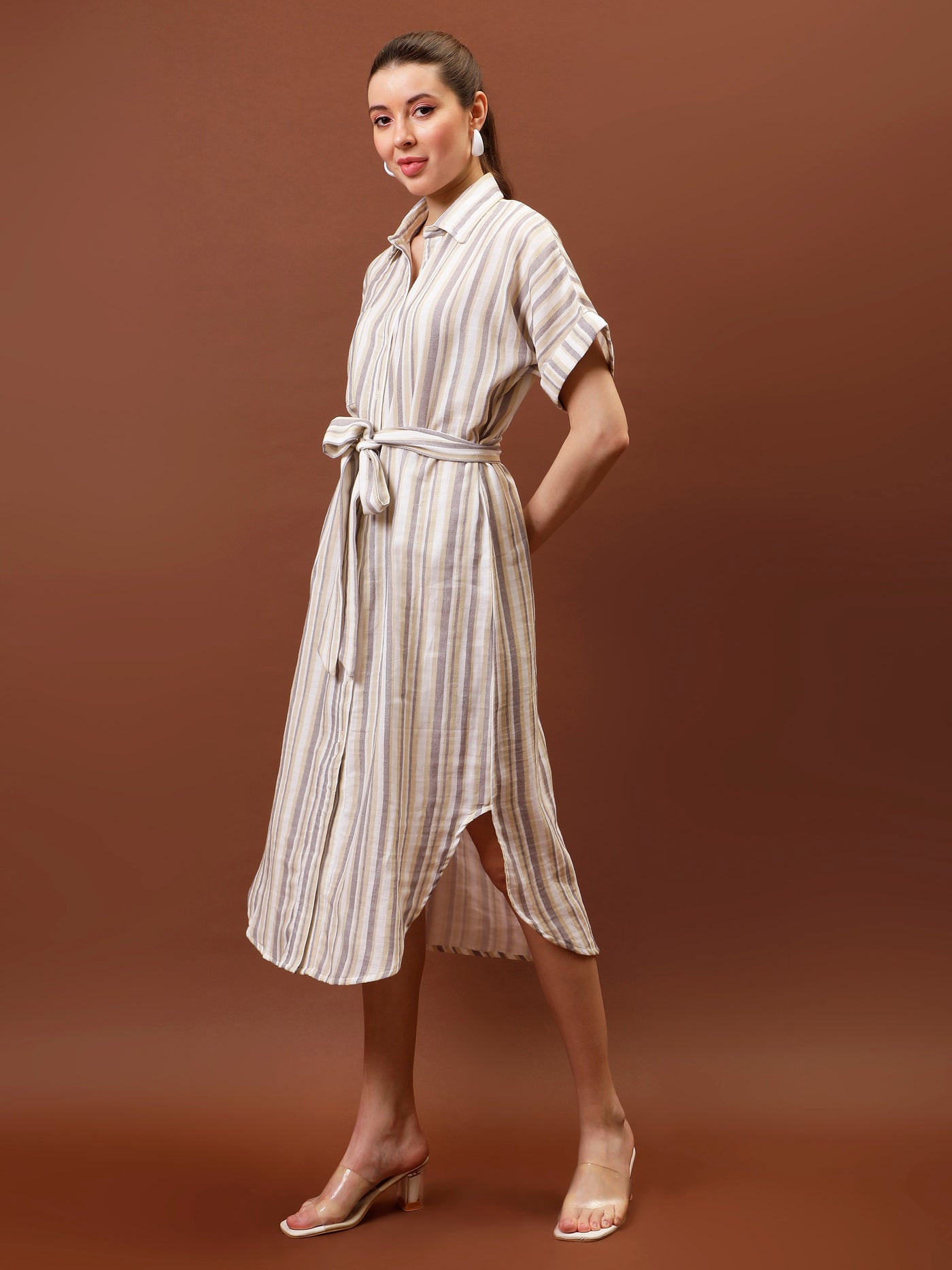 Athena Immutable Striped Formal Shirt Midi Dress