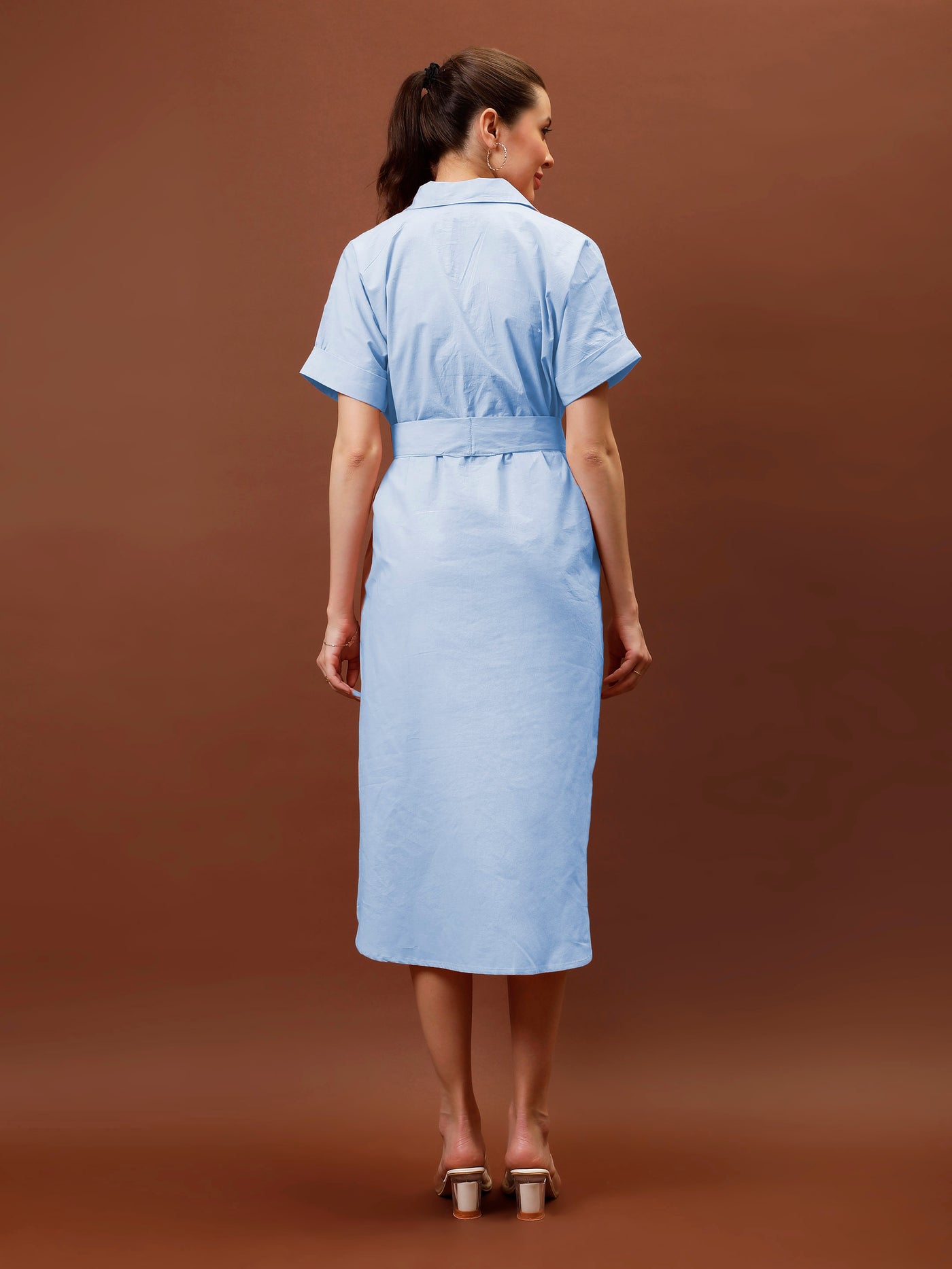 Athena Immutable Shirt Collar Curved Hem Midi Dress