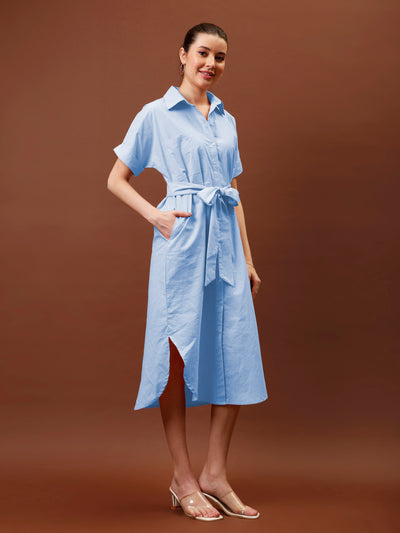 Athena Immutable Shirt Collar Curved Hem Midi Dress