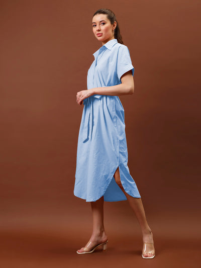 Athena Immutable Shirt Collar Curved Hem Midi Dress