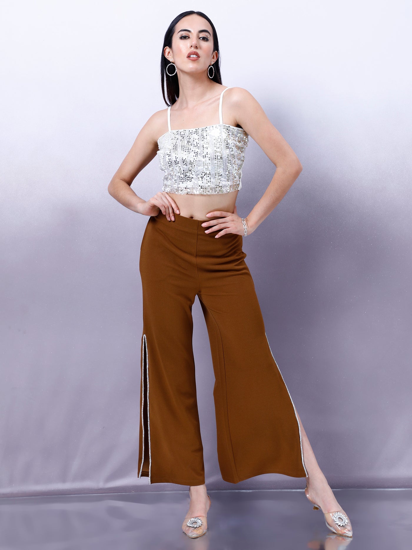 Athena Women Embellished Relaxed Straight Leg Flared Trousers