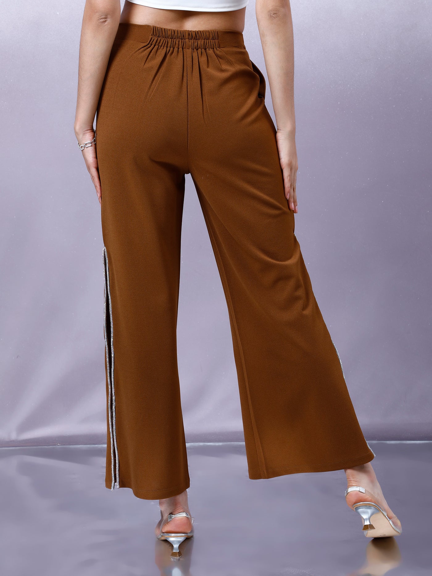 Athena Women Embellished Relaxed Straight Leg Flared Trousers