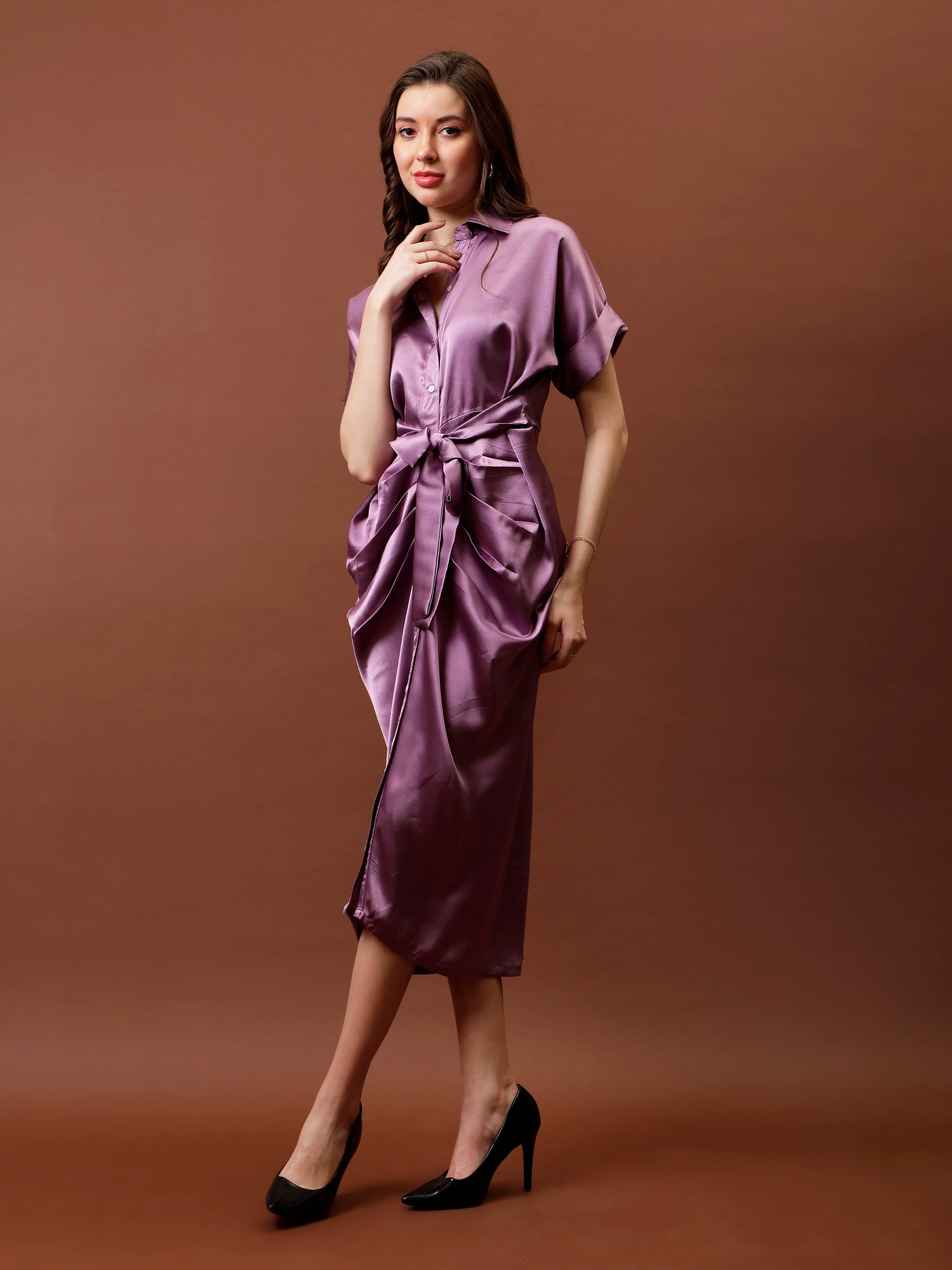 Athena WomenSatin Shirt Midi Dress