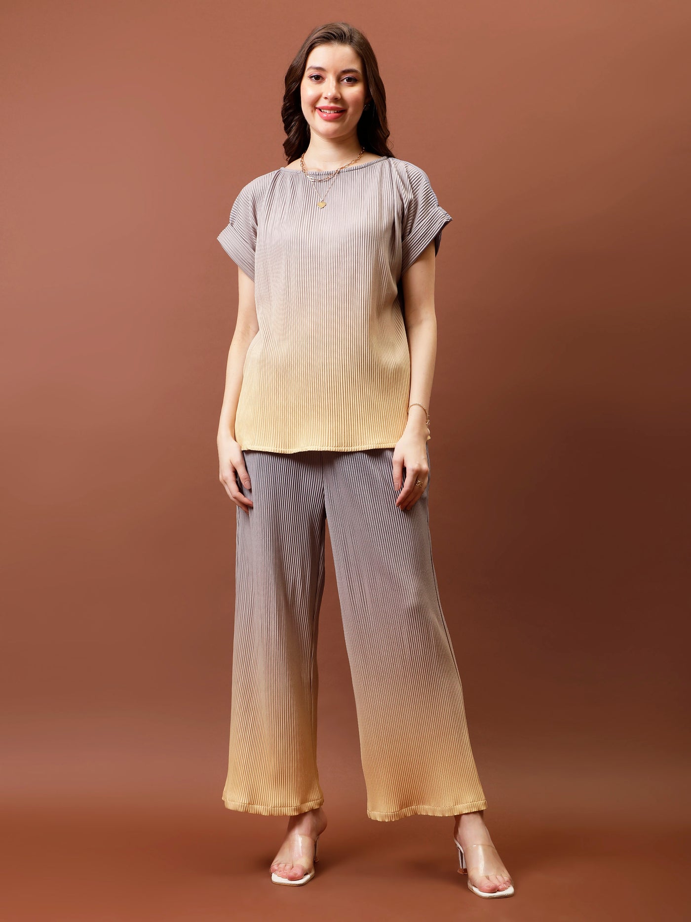 Athena Ombre Pleated Top With Trousers Co-Ords