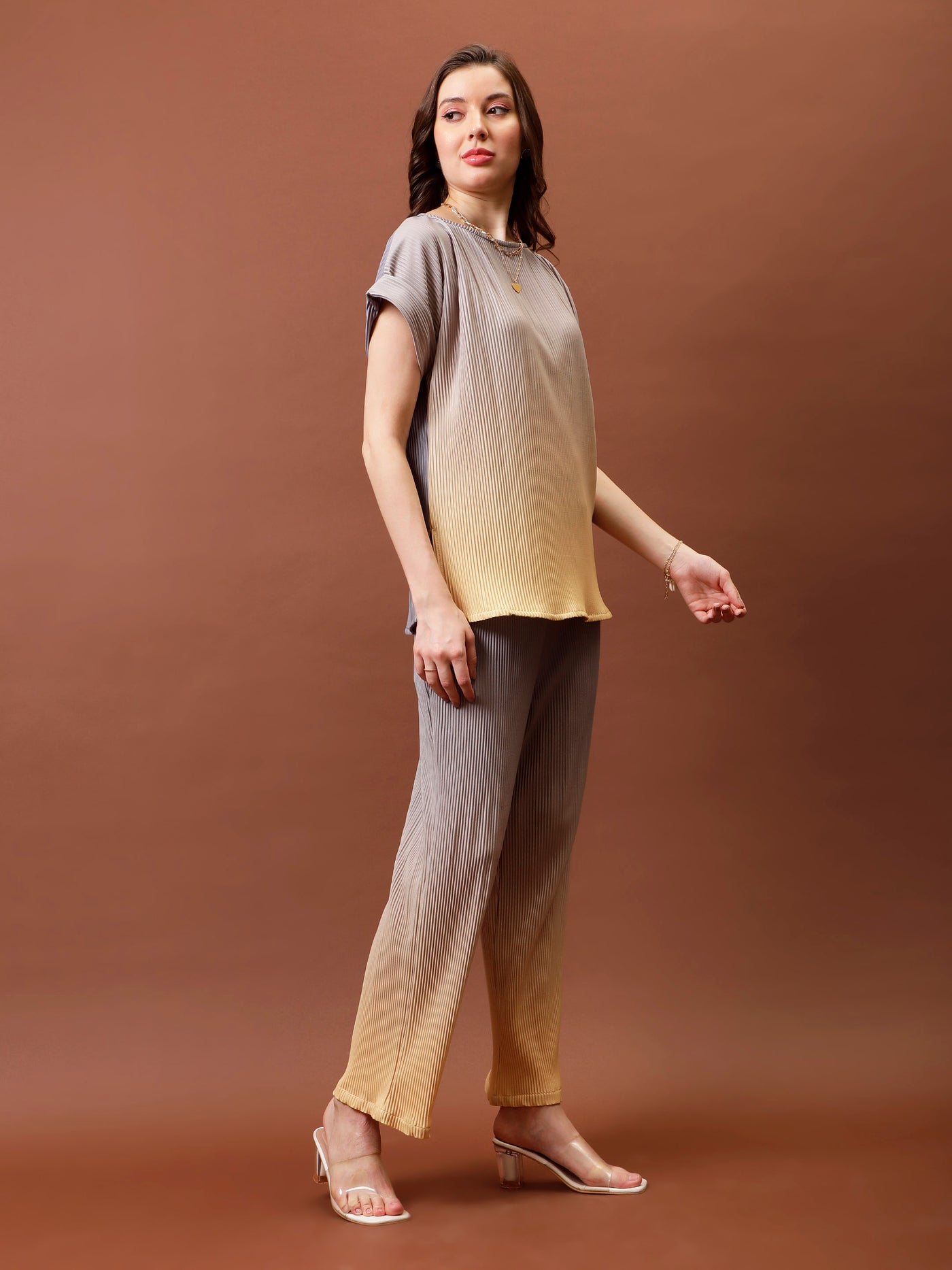 Athena Ombre Pleated Top With Trousers Co-Ords