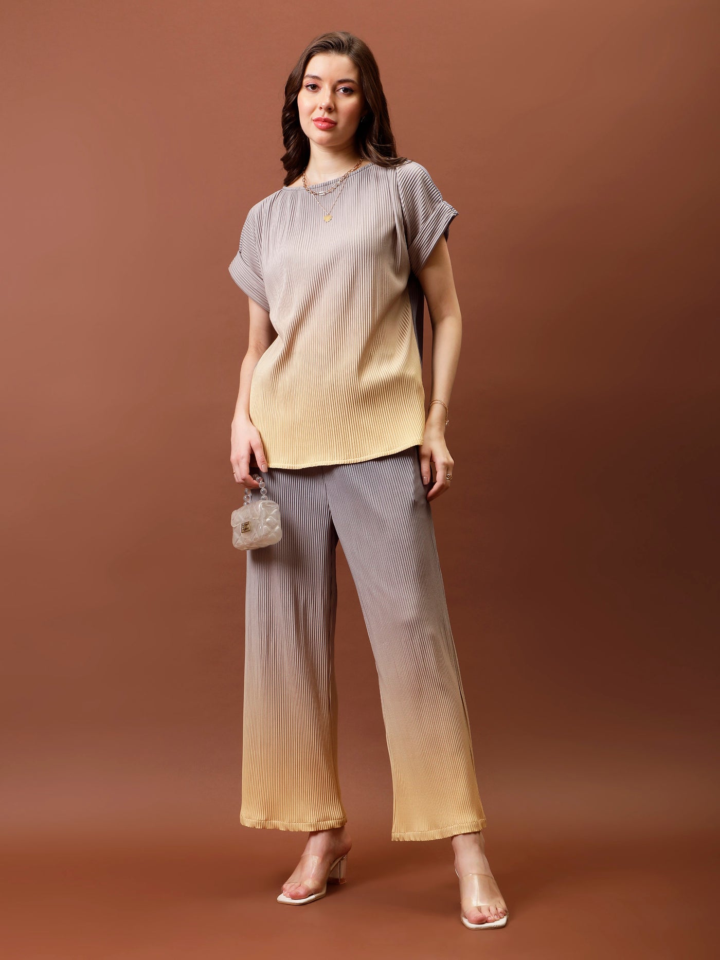 Athena Ombre Pleated Top With Trousers Co-Ords