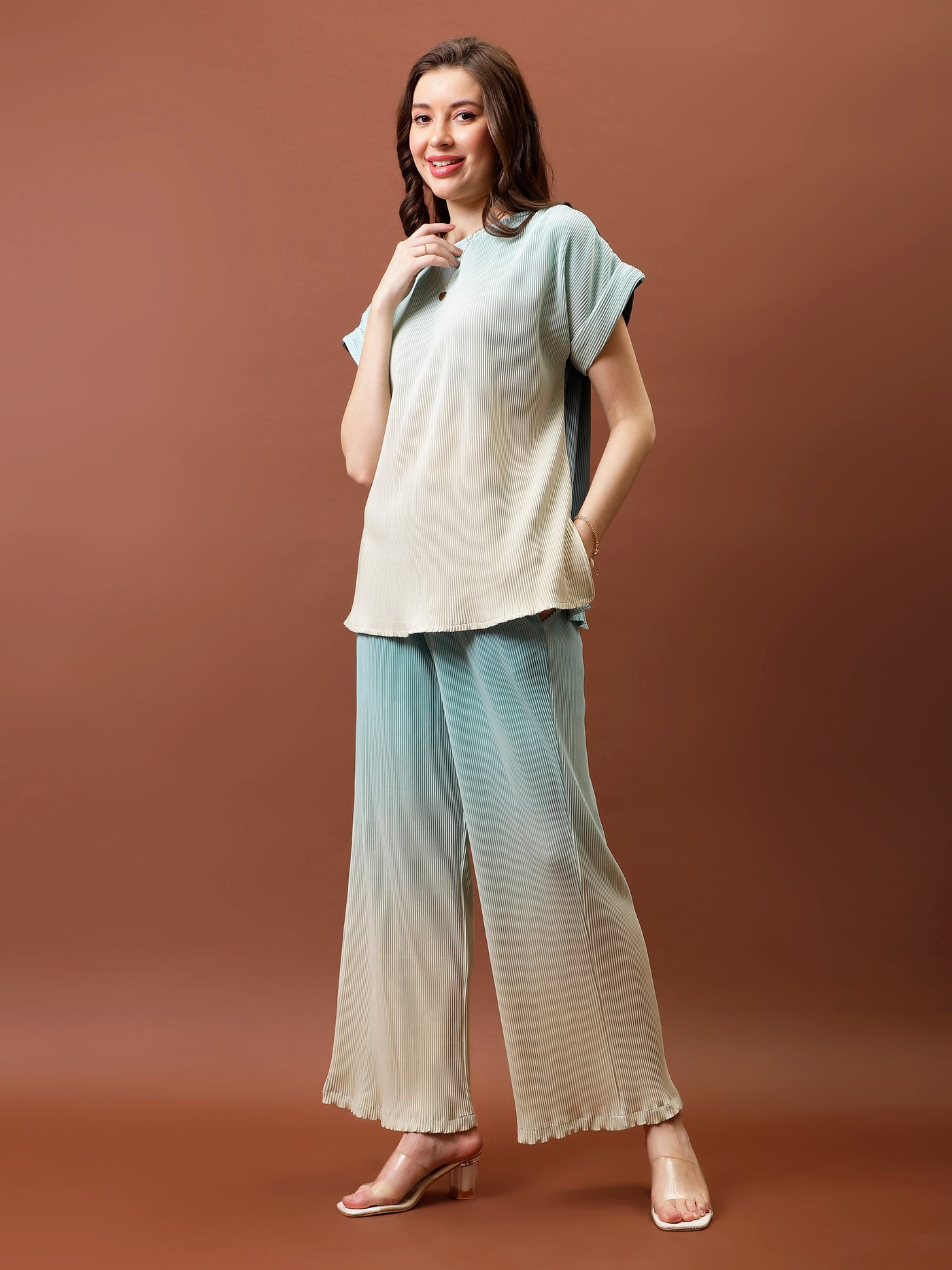 Athena Tie And Dye Ombre Pleated Top With Trousers Co-Ords