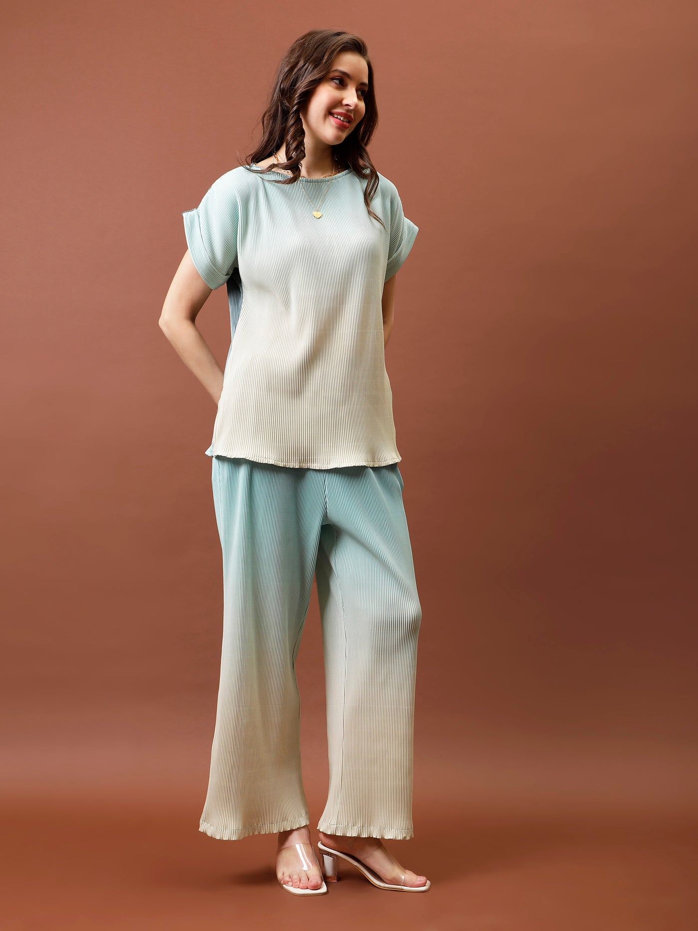 Athena Tie And Dye Ombre Pleated Top With Trousers Co-Ords