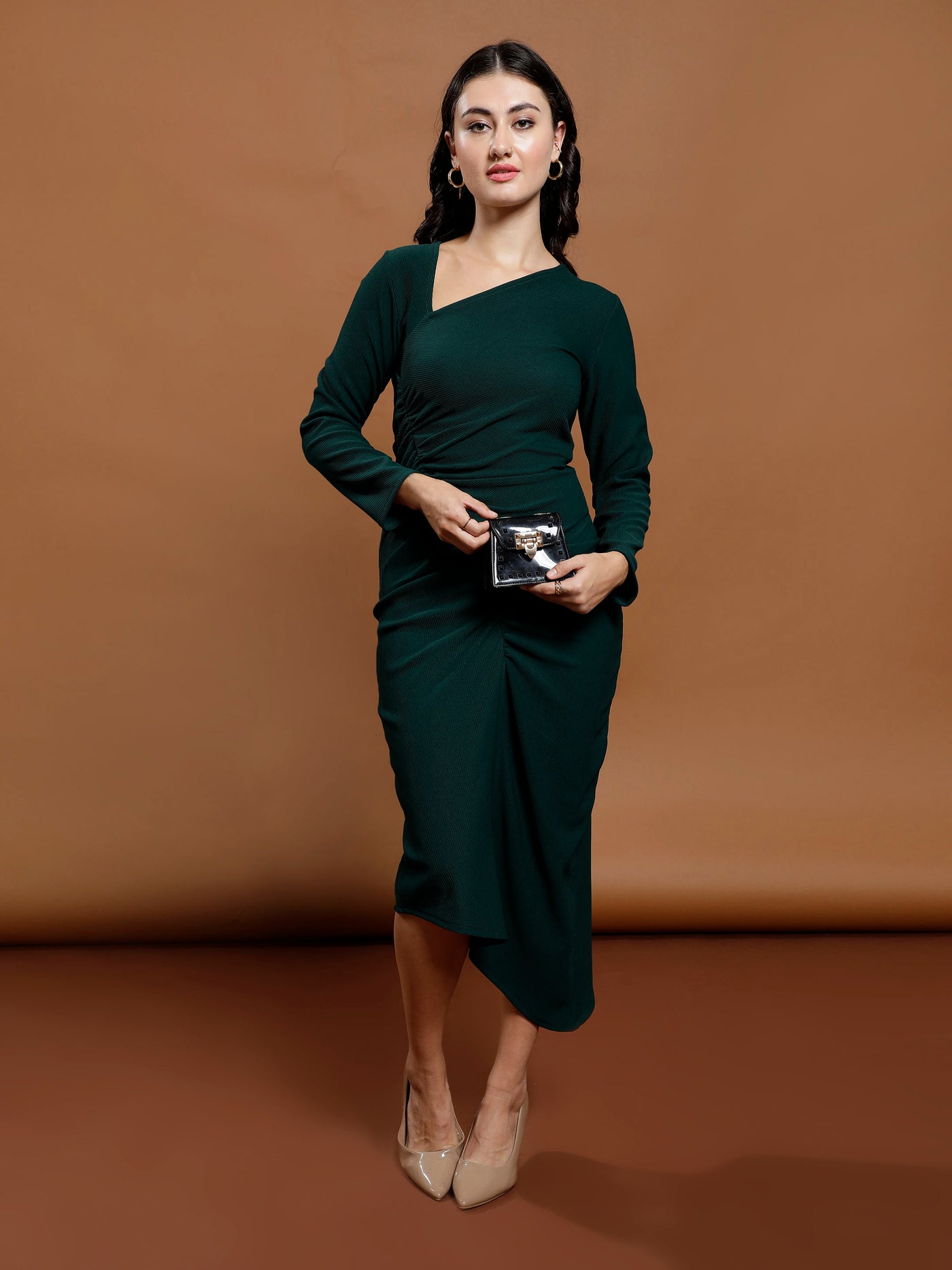 Athena Green solid bodycon dress