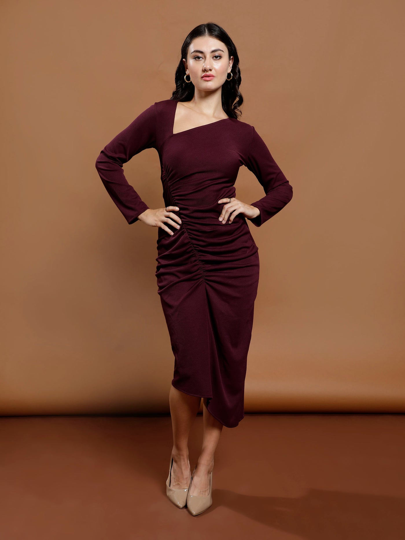 Athena Purple solid bodycon dress