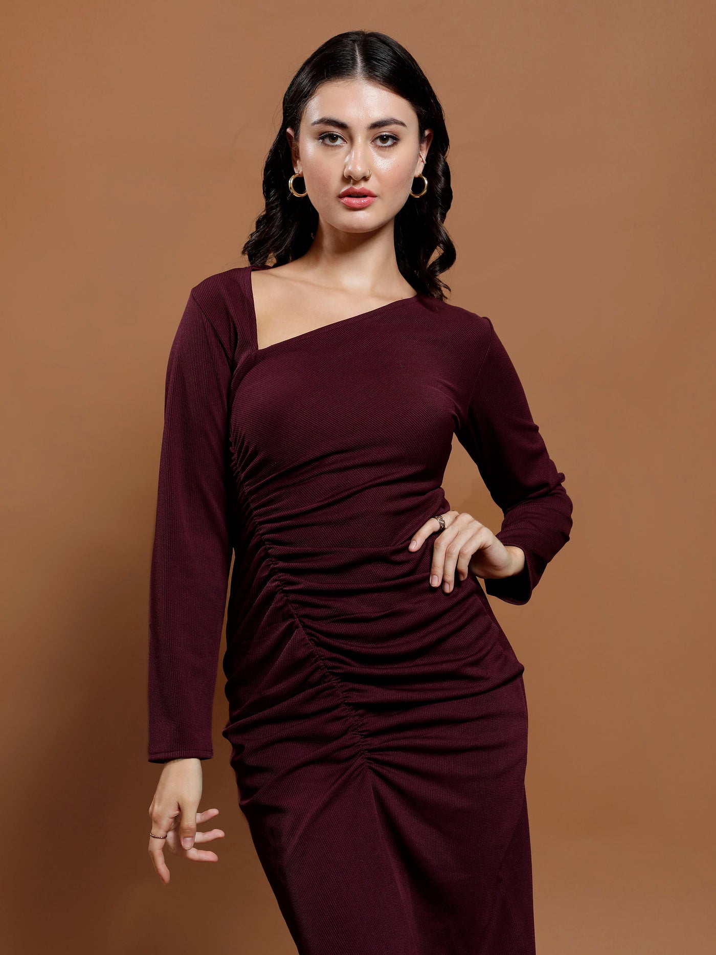 Athena Purple solid bodycon dress