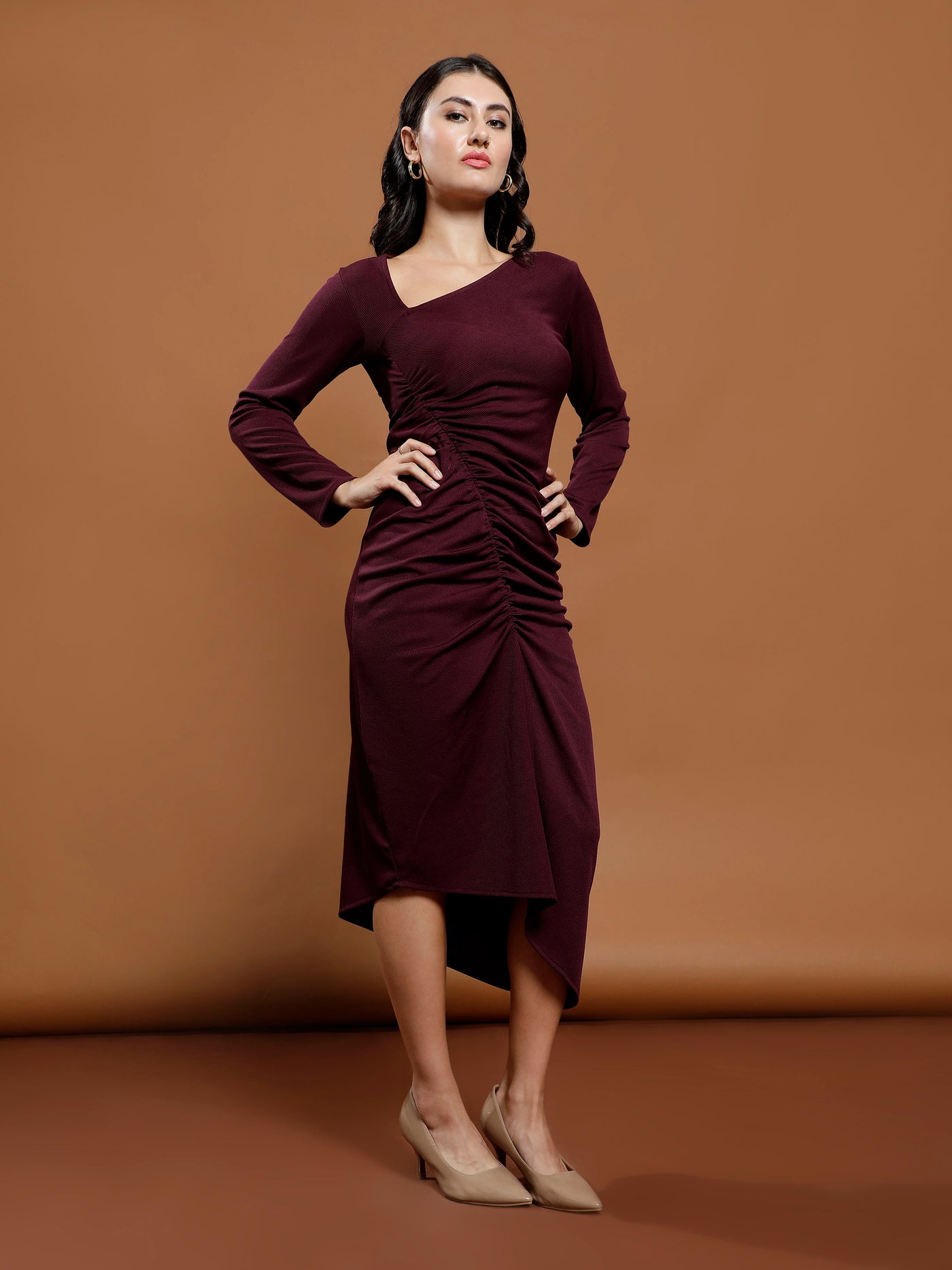 Athena Purple solid bodycon dress