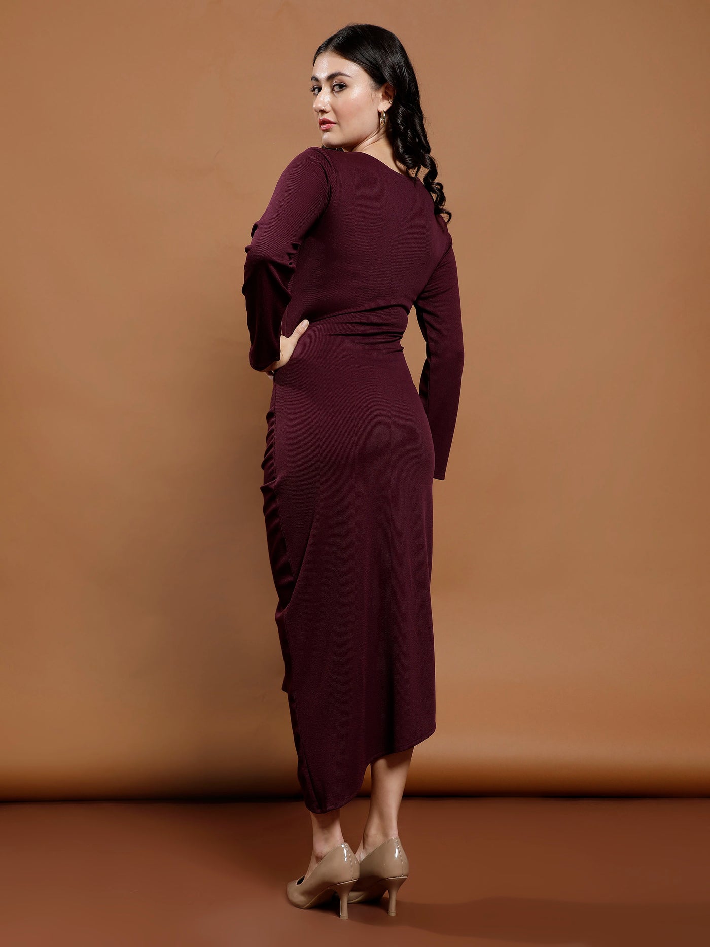 Athena Purple solid bodycon dress