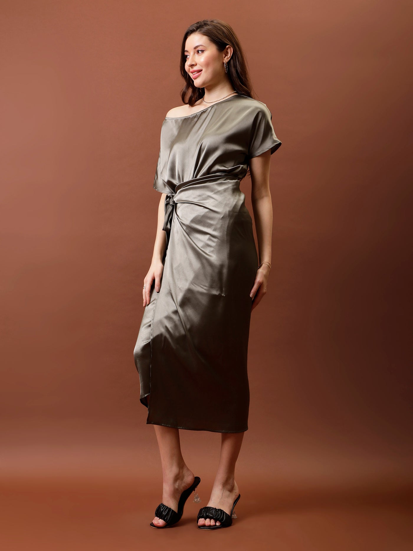 Athena Satin One Shoulder Top & Wrap Skirt Co-Ords