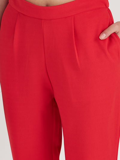 Athena Women Red Relaxed Straight Fit Trousers - Athena Lifestyle