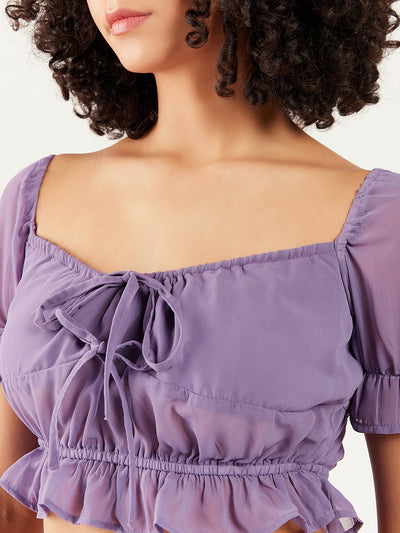 Athena Sweetheart Neck Puff Sleeve Gathered Cinched Waist Crop Top