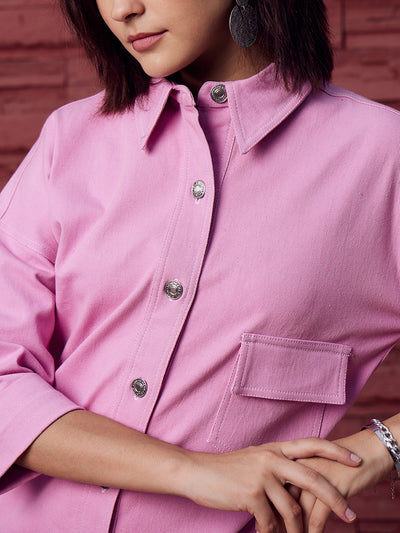 Athena Pink Shirt Collar Pure Cotton Shirt Dress