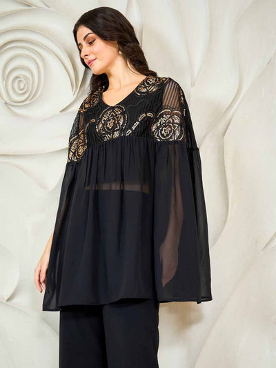 Shally Bhasin by Athena Embroidered Batwing Top With Trousers Co-Ords