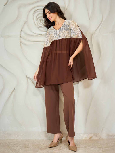 Shally Bhasin by Athena Embroidered Batwing Top With Trousers Co-Ords
