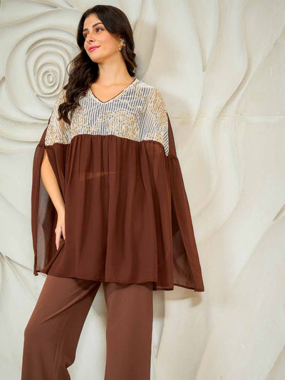 Shally Bhasin by Athena Embroidered Batwing Top With Trousers Co-Ords