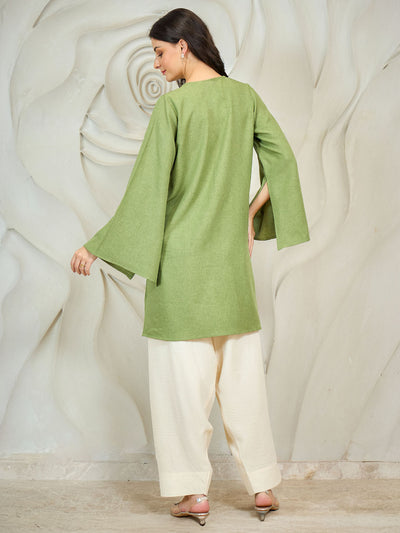 Women Floral Embroidered Linen Kurta with Palazzo