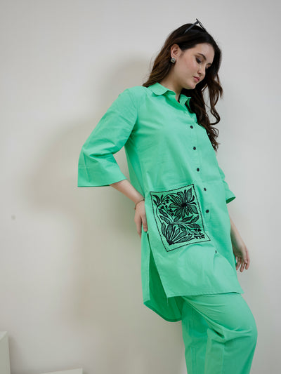 Women Solid Cotton Kurta with Trousers