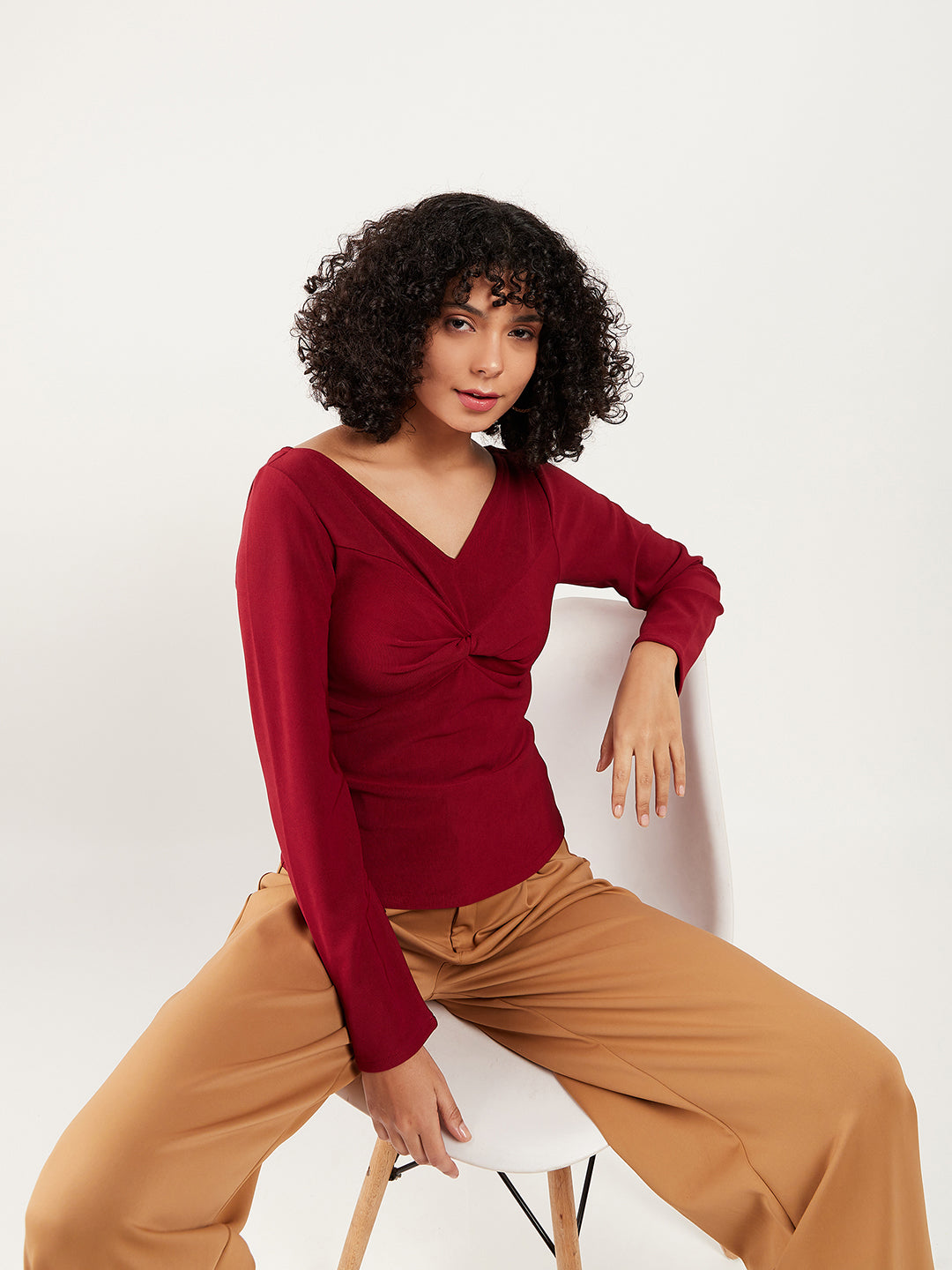 Athena V-Neck Long Sleeve Twisted Regular Top