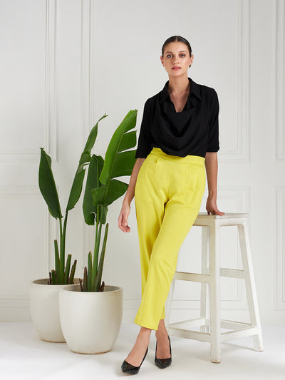 Athena Women Yellow Relaxed Straight Leg Fit Pleated Trousers - Athena Lifestyle
