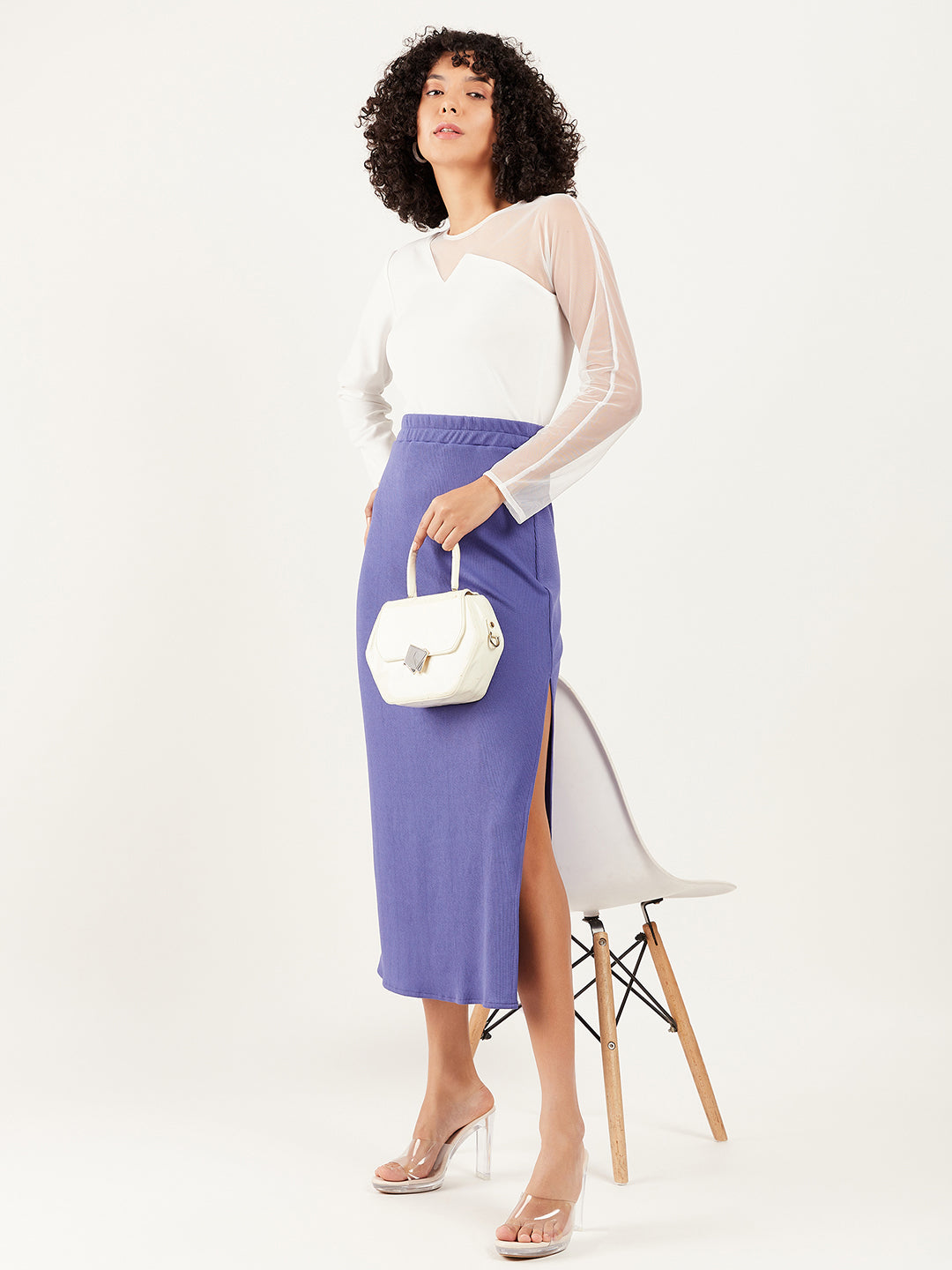 Athena Ribbed Straight Midi Skirt