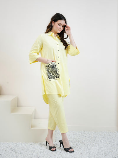 Florak Embroidered Shirt Collar Patchwork Pure Cotton Kurta With Trousers