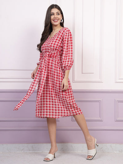 Athena Checked Tie-Ups Georgette Wrap Dress