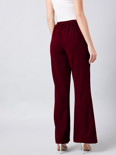 Athena Women Red Smart Flared Parallel Trousers