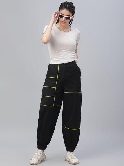 Athena Women Black & Green Regular Fit Printed Joggers