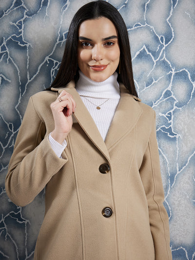 Athena Beige Notched Lapel Collar Woollen Single Breasted Trench Coat