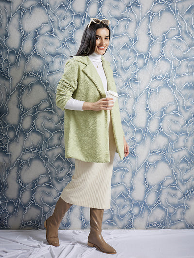 Athena Green Front Open Textured Over Coat