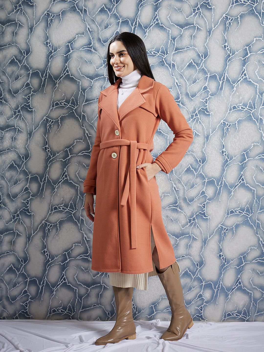 Athena Woollen Single Breasted Trench Coat