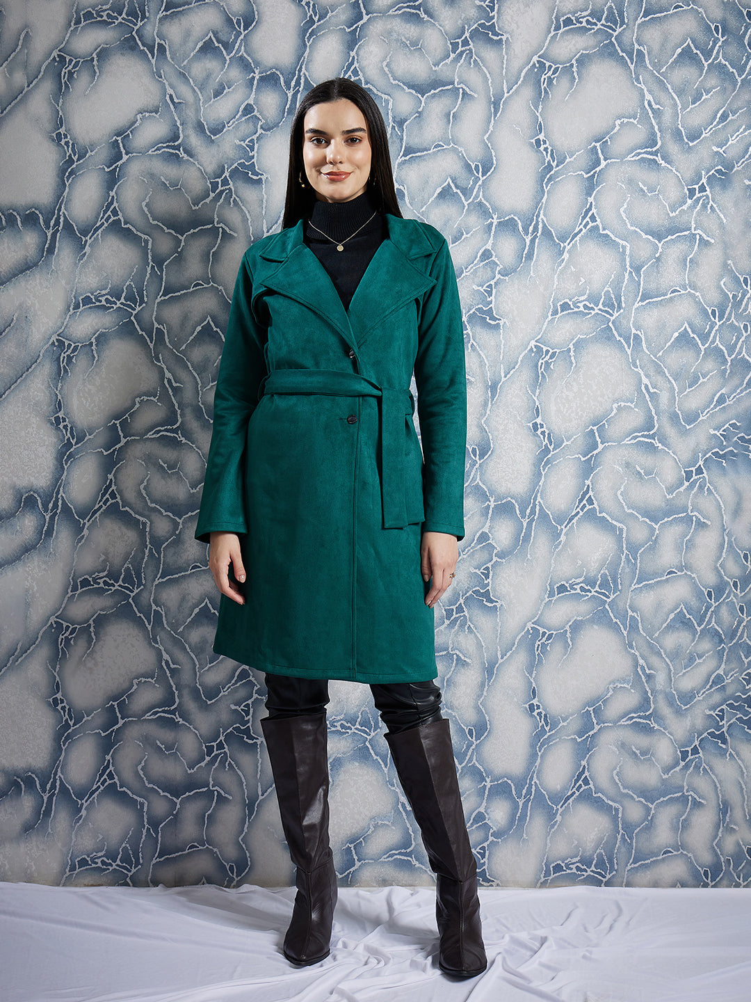 Athena Notched Collar Over Coat With Belt