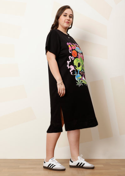 Athena Ample Plus Size Printed Cotton T-shirt Midi Dress