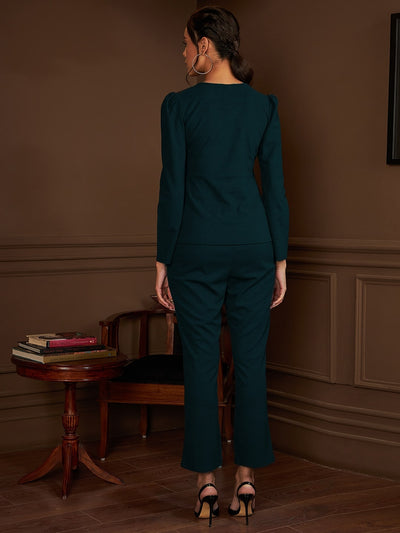Athena Green Sweetheart Neck Long Sleeve Top With Trousers