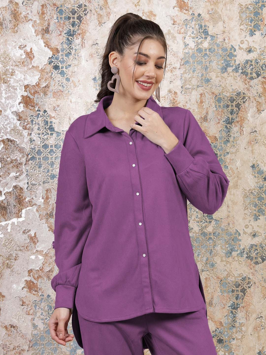 Athena Purple Shirt Style Longline Top